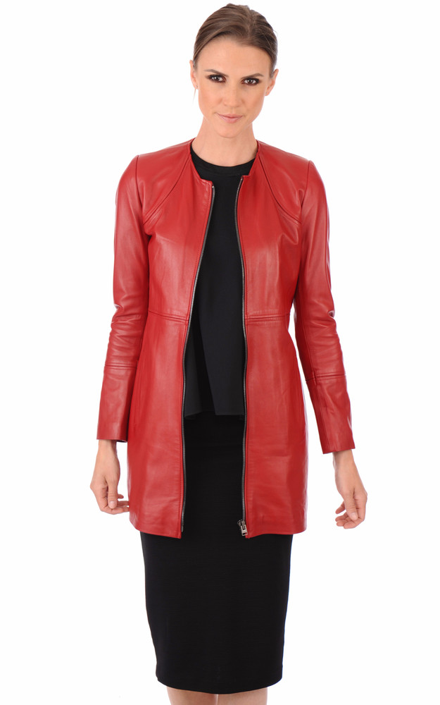 la canadienne Veste Longue Cuir Bordée Fourrure