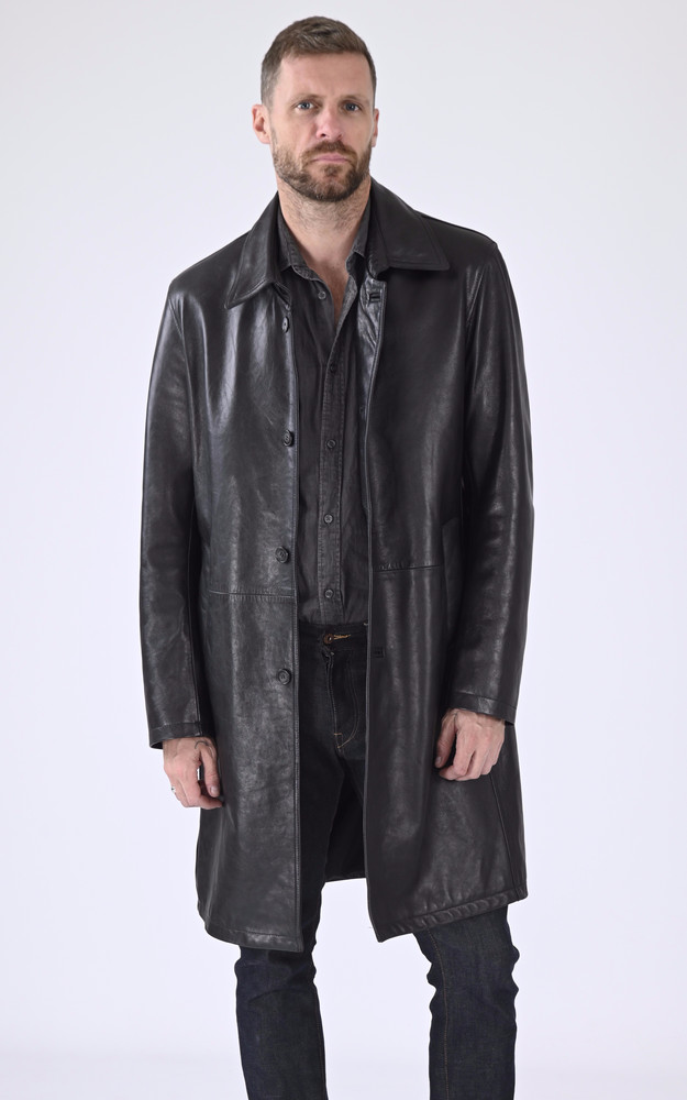 la canadienne Veste longue cuir noir