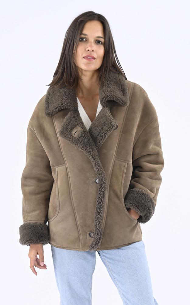 la canadienne Veste oversize agneau velours kaki