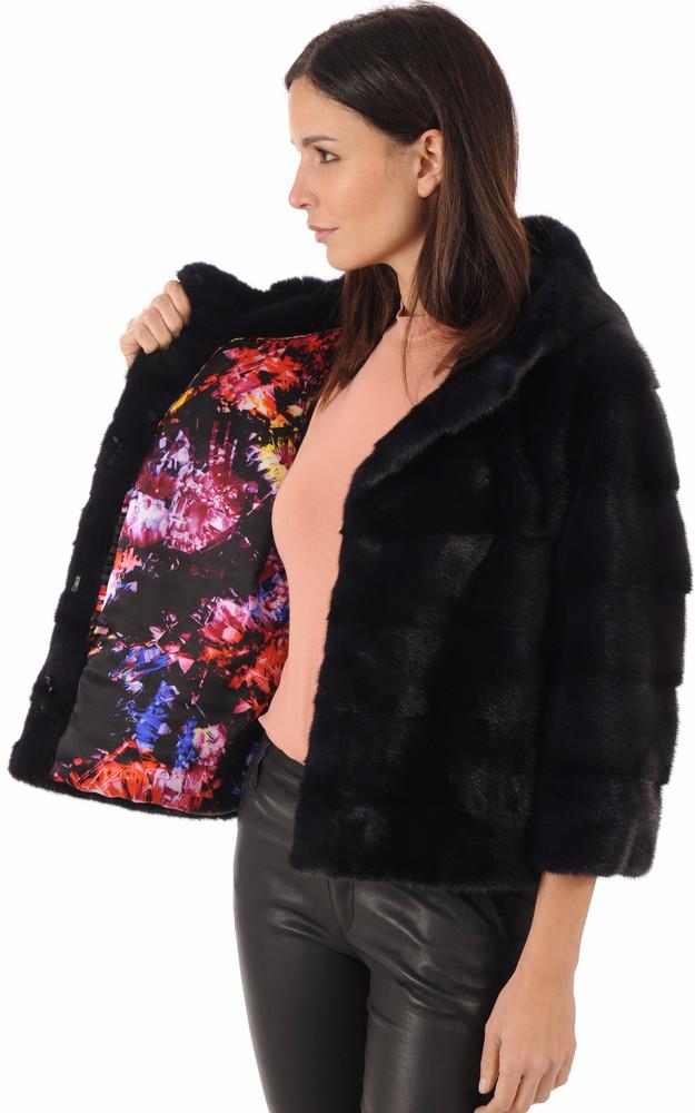 La Canadienne Veste Paletot Vison Bleu Nuit