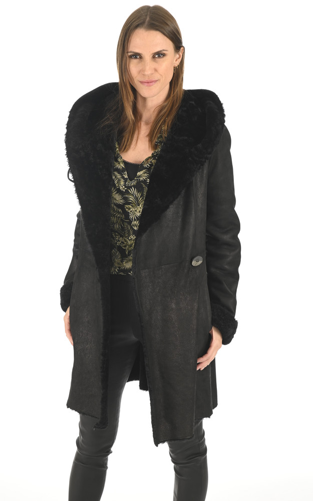 La Canadienne Veste Peau Lainée Capuche Noire