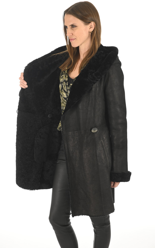 La Canadienne Veste Peau Lainée Capuche Noire