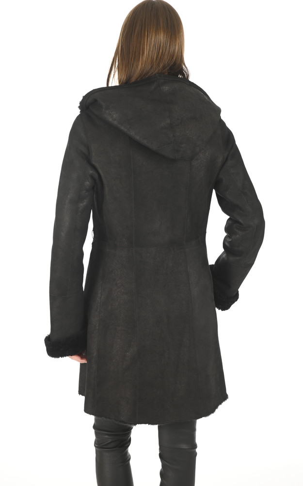 La Canadienne Veste Peau Lainée Capuche Noire