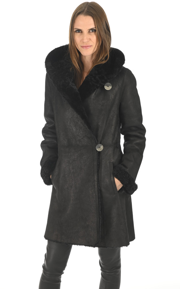 la canadienne Veste peau lainée capuche noire
