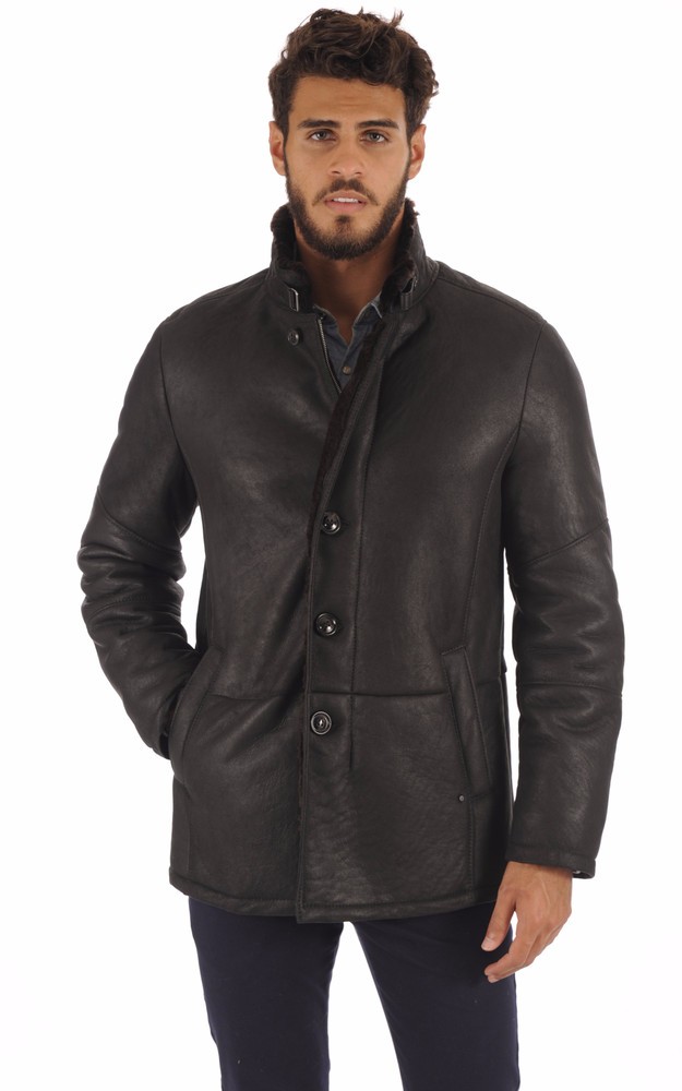 La Canadienne Veste Peau Lainée Noire Entrefino