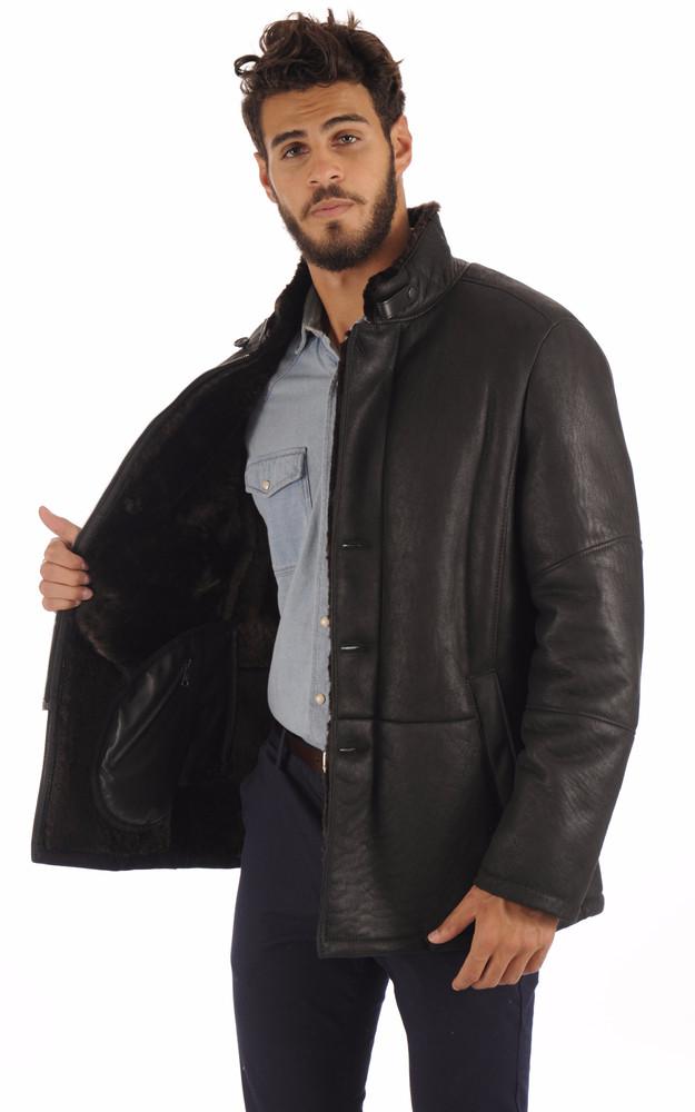 La Canadienne Veste Peau Lainée Noire Entrefino