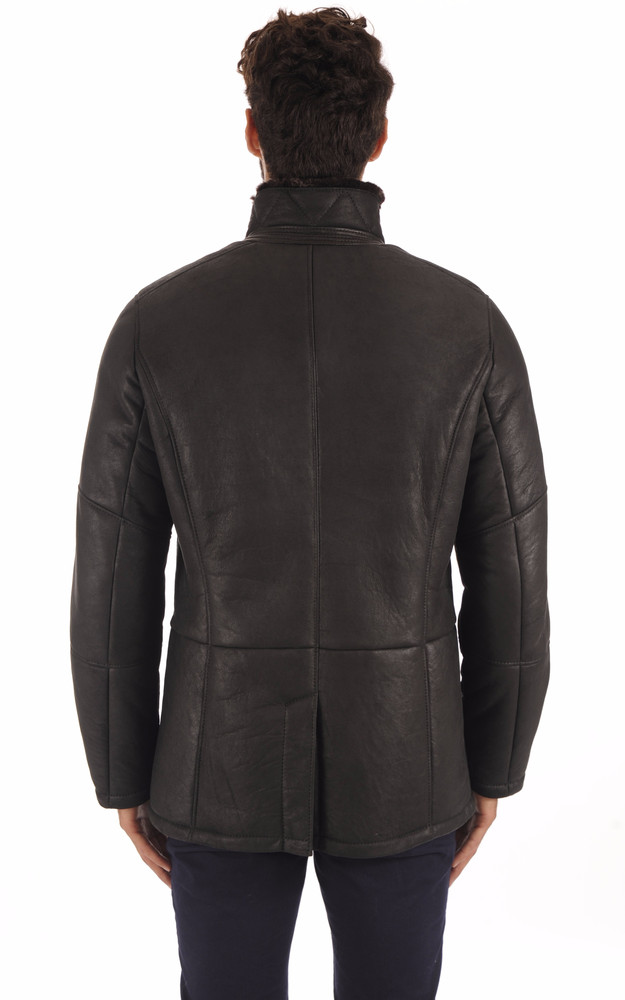 La Canadienne Veste Peau Lainée Noire Entrefino