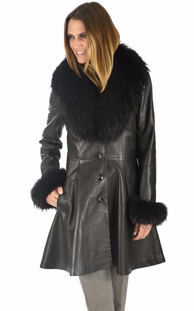 La Canadienne Veste Trapèze Cuir Et Fourrure