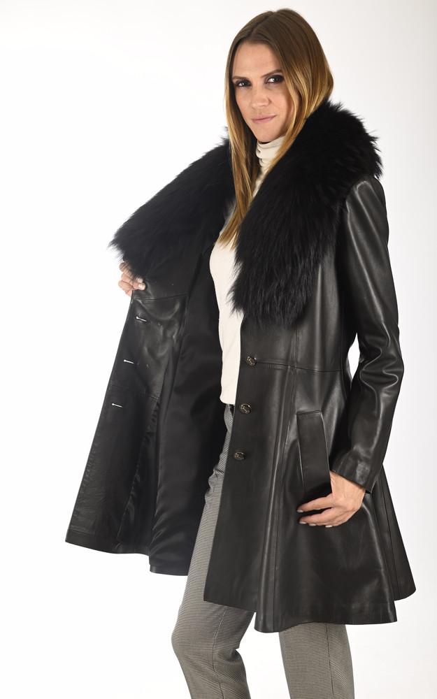 La Canadienne Veste Trapèze Cuir Et Fourrure