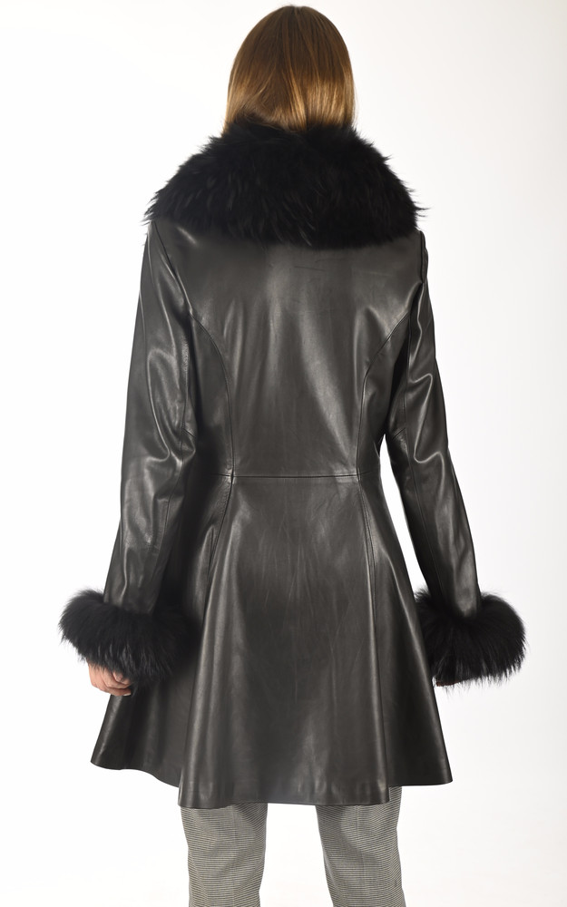 La Canadienne Veste Trapèze Cuir Et Fourrure
