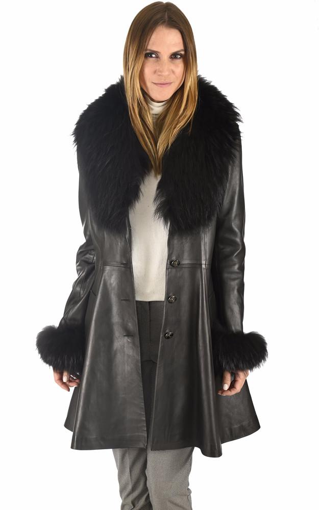la canadienne Veste trapèze cuir et fourrure