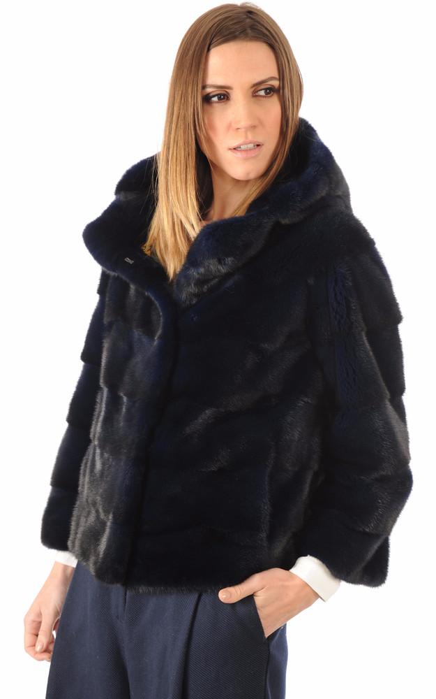 La Canadienne Veste Vison Pleine Peau Bleu Nuit