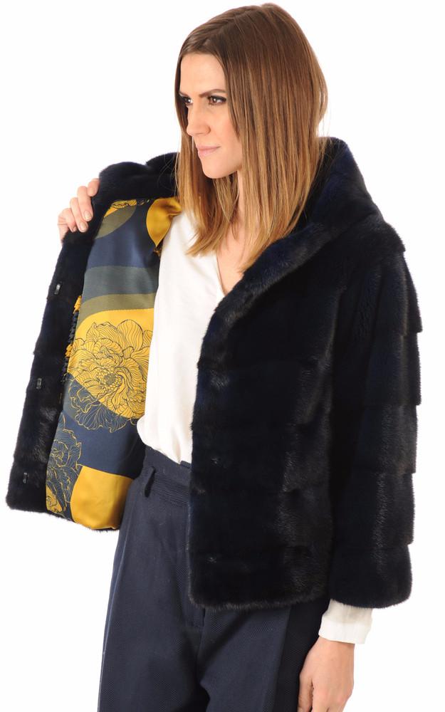 La Canadienne Veste Vison Pleine Peau Bleu Nuit