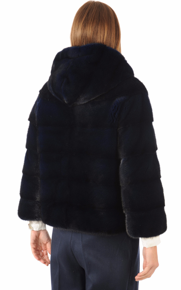 La Canadienne Veste Vison Pleine Peau Bleu Nuit