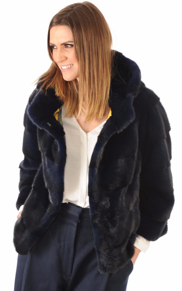 la canadienne Veste Vison Pleine Peau Bleu Nuit