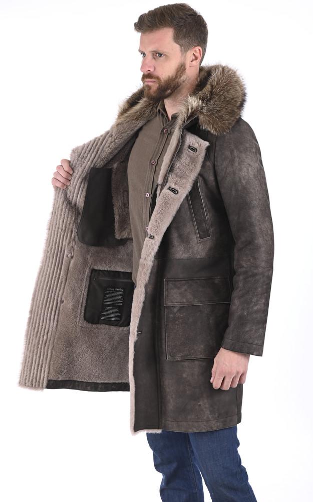 La Canadienne Manteau En Laine D'agneau Et Marmotte Taupe