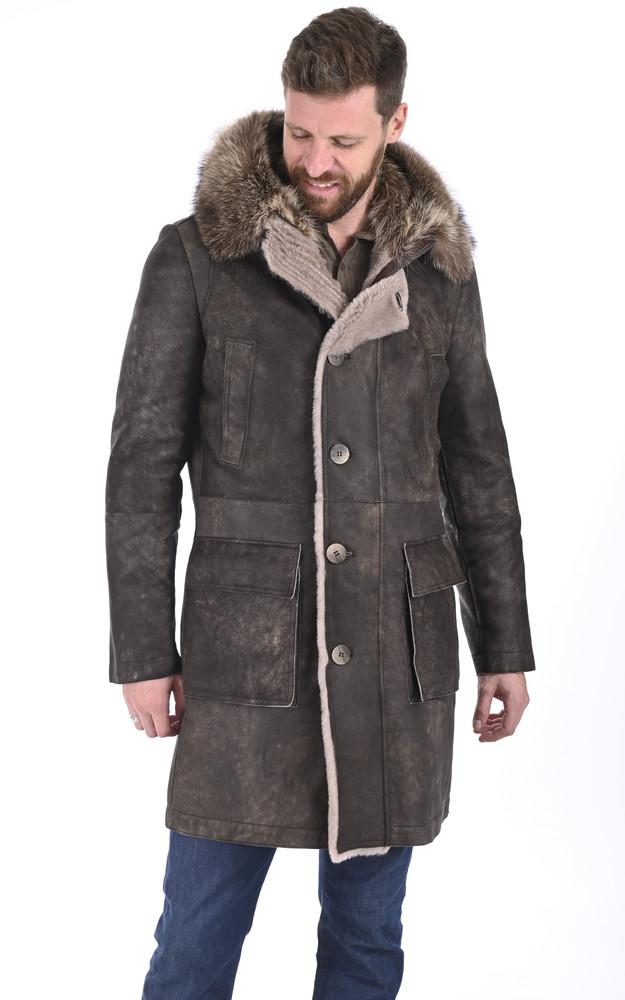 la canadienne Manteau en laine d'agneau et marmotte taupe