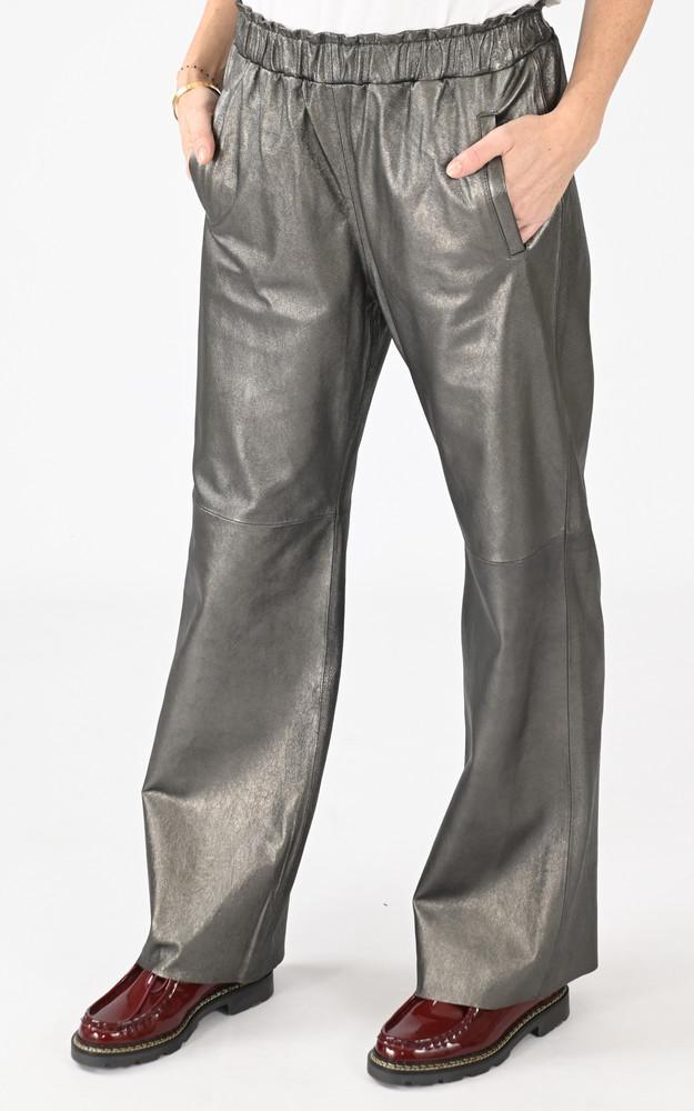 La Canadienne Pantalon Cuir Large Uranus Metal Argent