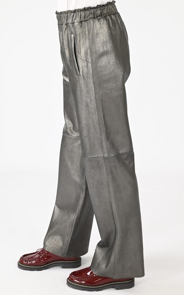 La Canadienne Pantalon Cuir Large Uranus Metal Argent