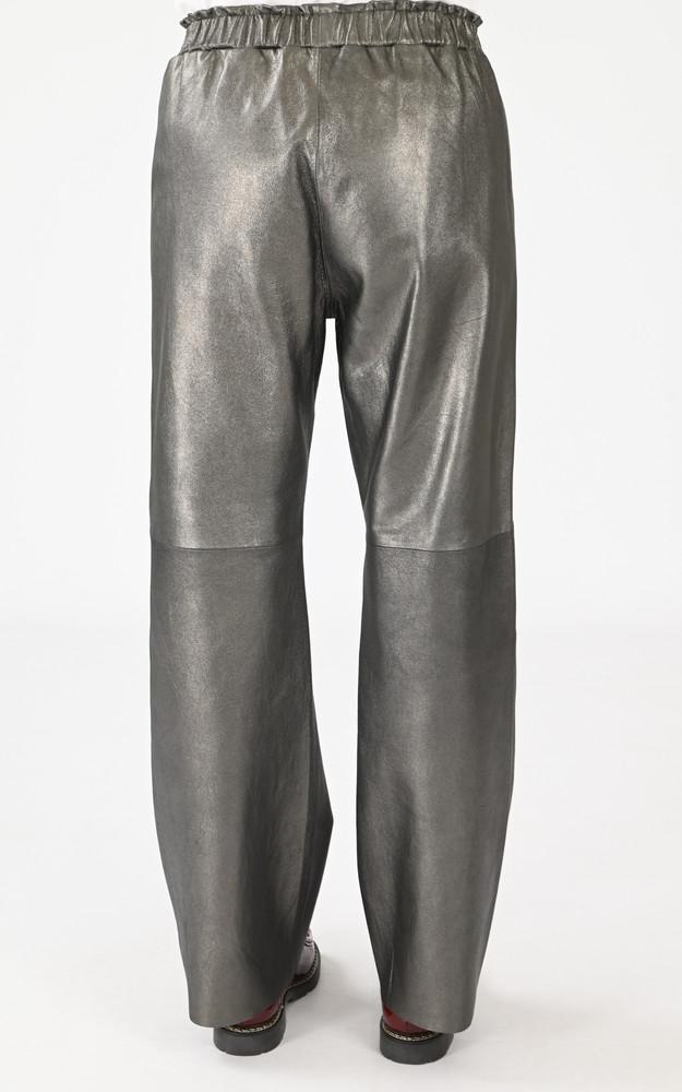 La Canadienne Pantalon Cuir Large Uranus Metal Argent