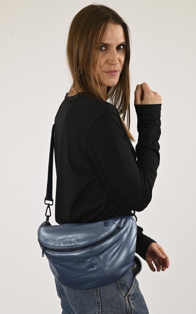 la canadienne Sac banane cuir Murillo bleu métallisé