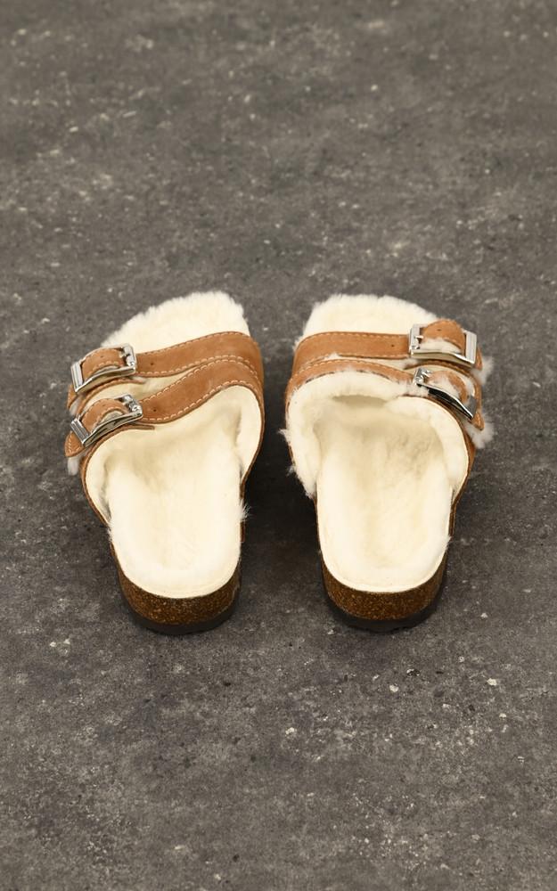 La Canadienne Sandales Fourrées Cuir Et Mouton Camel