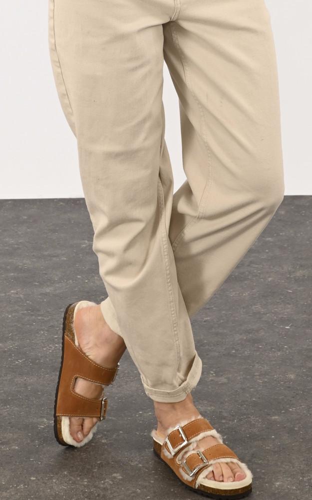 la canadienne Sandales fourrées cuir et mouton camel