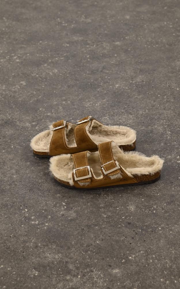 La Canadienne Sandales Fourrées Cuir Et Mouton Marron