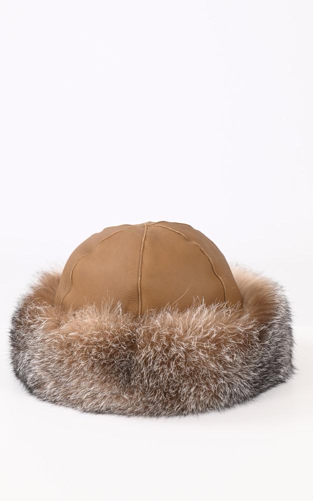 la canadienne Toque agneau et fourrure renard camel