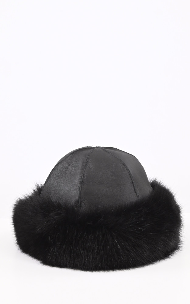 la canadienne Toque agneau et fourrure renard noire