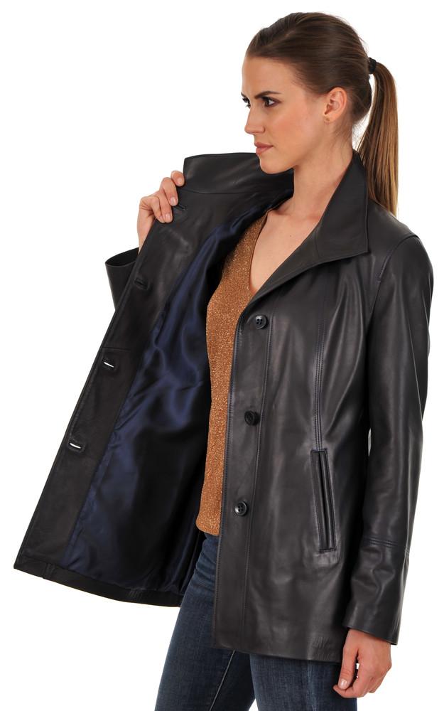 La Canadienne Veste Confortable En Cuir Agneau Bleu