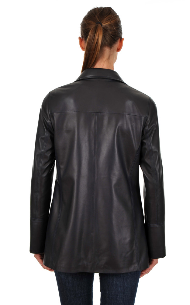 La Canadienne Veste Confortable En Cuir Agneau Bleu