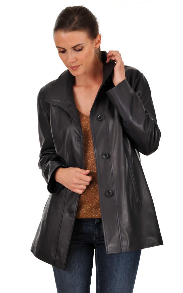 la canadienne Veste Confortable en Cuir Agneau Bleu