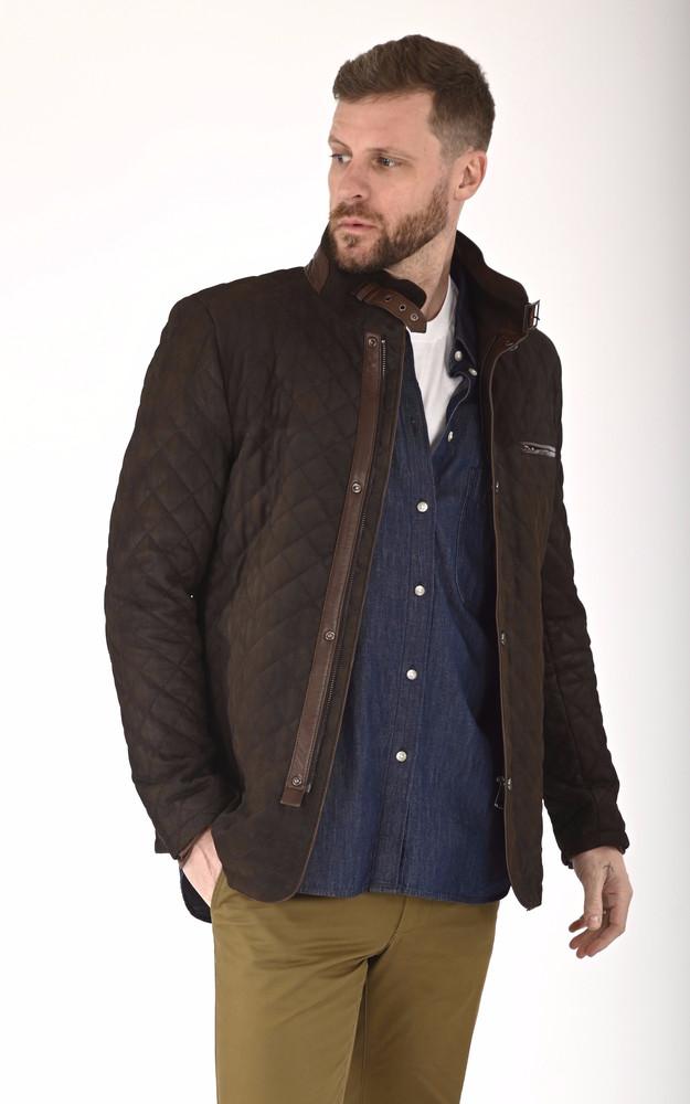 la canadienne Veste cuir matelassée marron chocolat