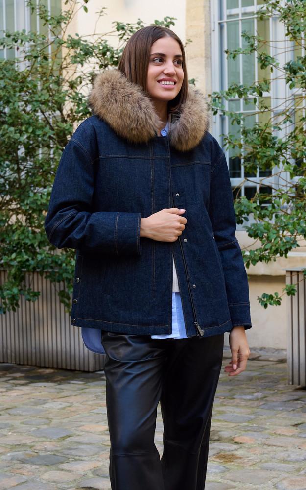 La Canadienne Veste En Jean Avec Fourrure Symana Bleu