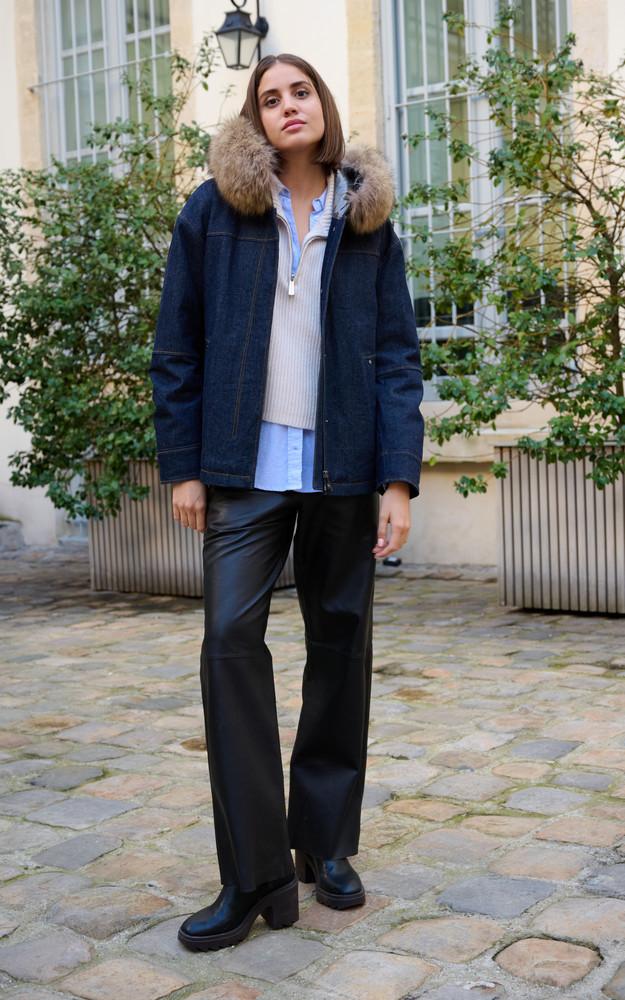 La Canadienne Veste En Jean Avec Fourrure Symana Bleu