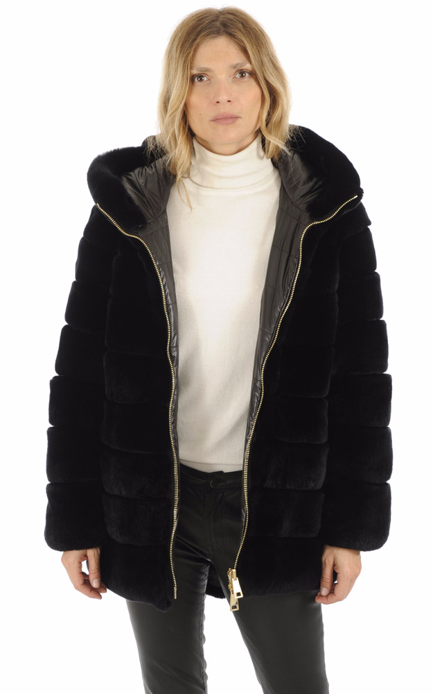 La Canadienne Veste Réversible Fourrure De Rex Noire