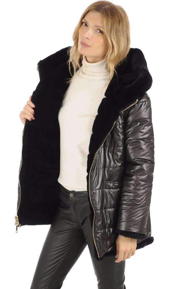 La Canadienne Veste Réversible Fourrure De Rex Noire