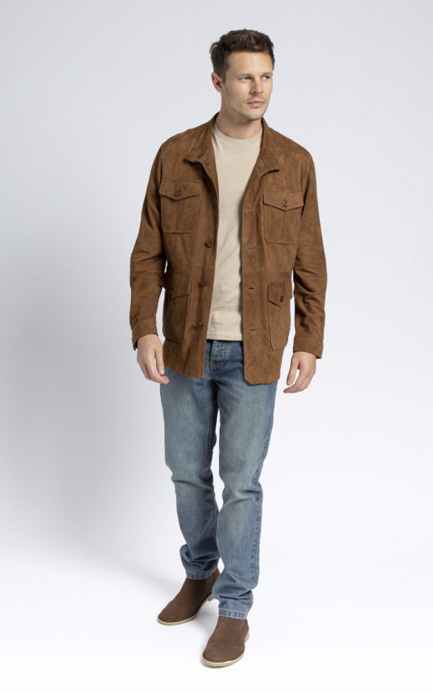 La Canadienne Veste Saharienne Cuir Velours Fabrice Cognac