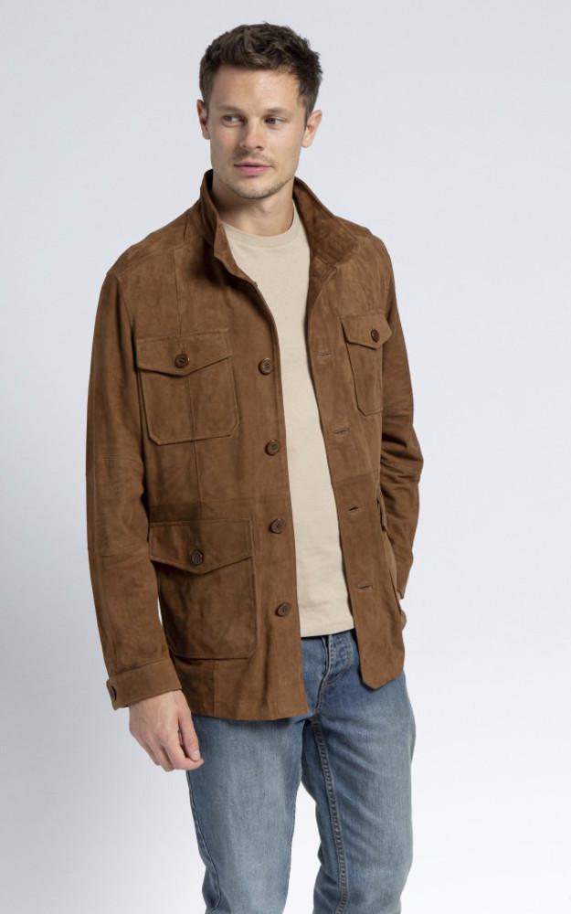 La Canadienne Veste Saharienne Cuir Velours Fabrice Cognac