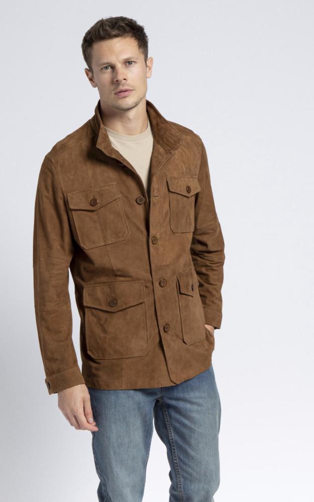 la canadienne Veste saharienne cuir velours Fabrice cognac
