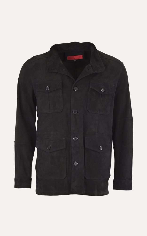 La Canadienne Veste Saharienne Cuir Velours Fabrice Marine