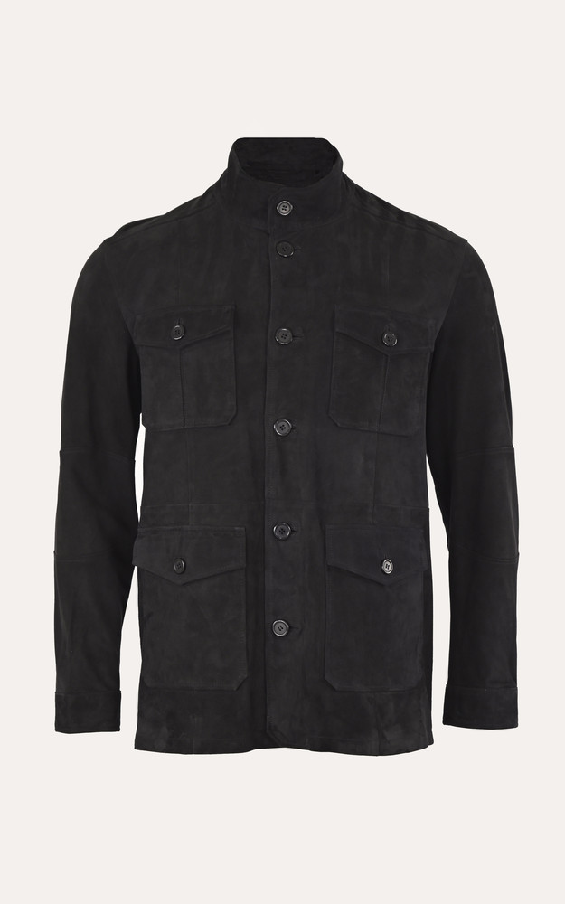 la canadienne Veste saharienne cuir velours Fabrice marine