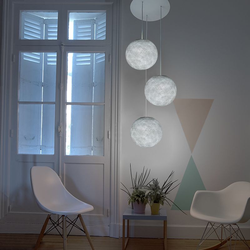 La Case De Cousin Paul Plafonnier 3 Blanc Globes S Uni Gris Perle