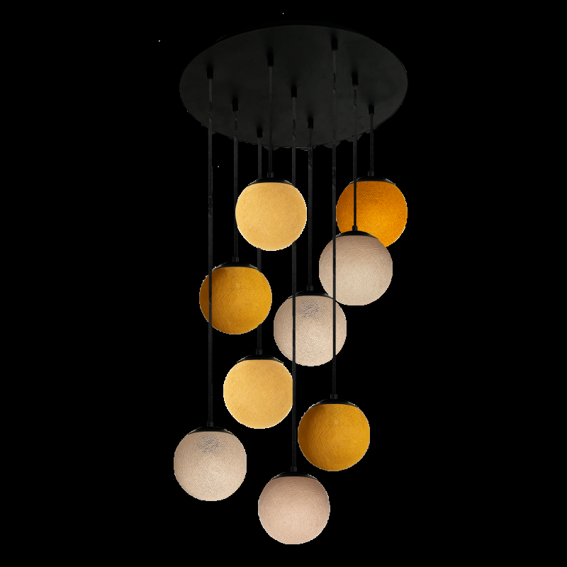 la case de cousin paul Plafonnier Apapa noir 9 globes - Coloris chauds