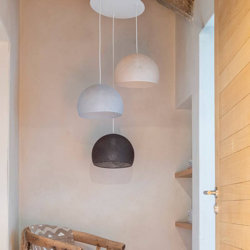 La Case De Cousin Paul Plafonnier Blanc 3 Coupoles 31 Anthracite - Gris Perle - écru