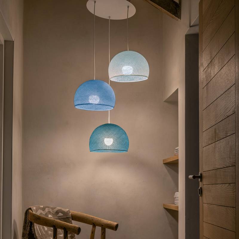La Case De Cousin Paul Plafonnier Blanc 3 Coupoles 31 Bleu Paon - Azur - Denim