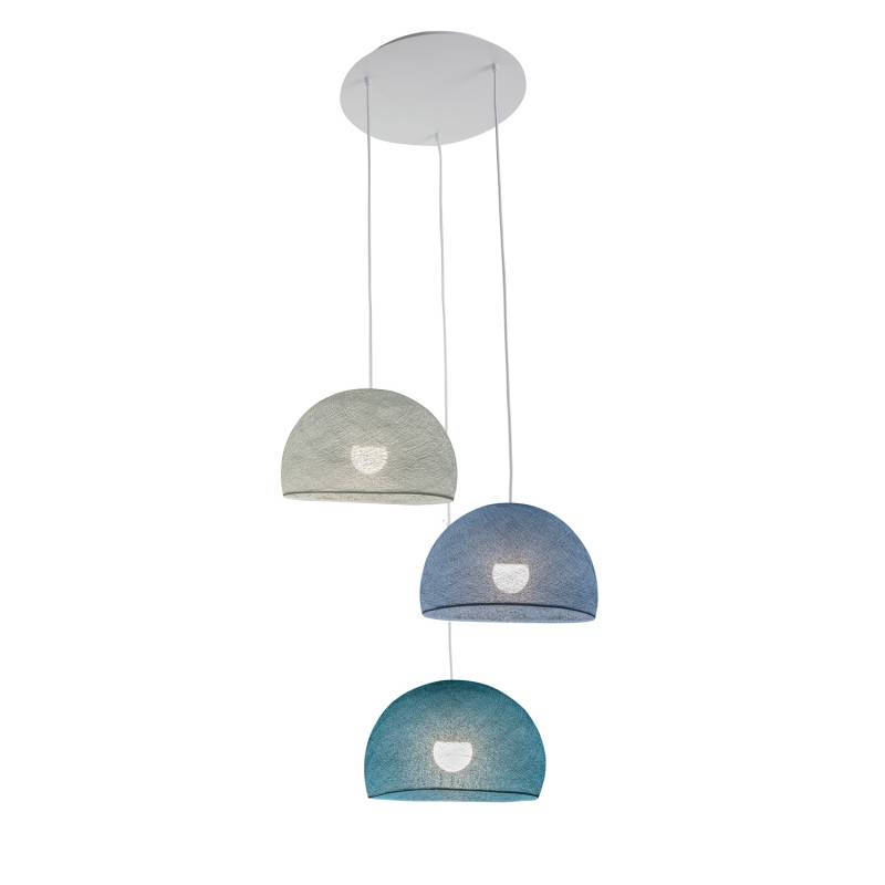 La Case De Cousin Paul Plafonnier Blanc 3 Coupoles 31 Bleu Paon - Azur - Denim
