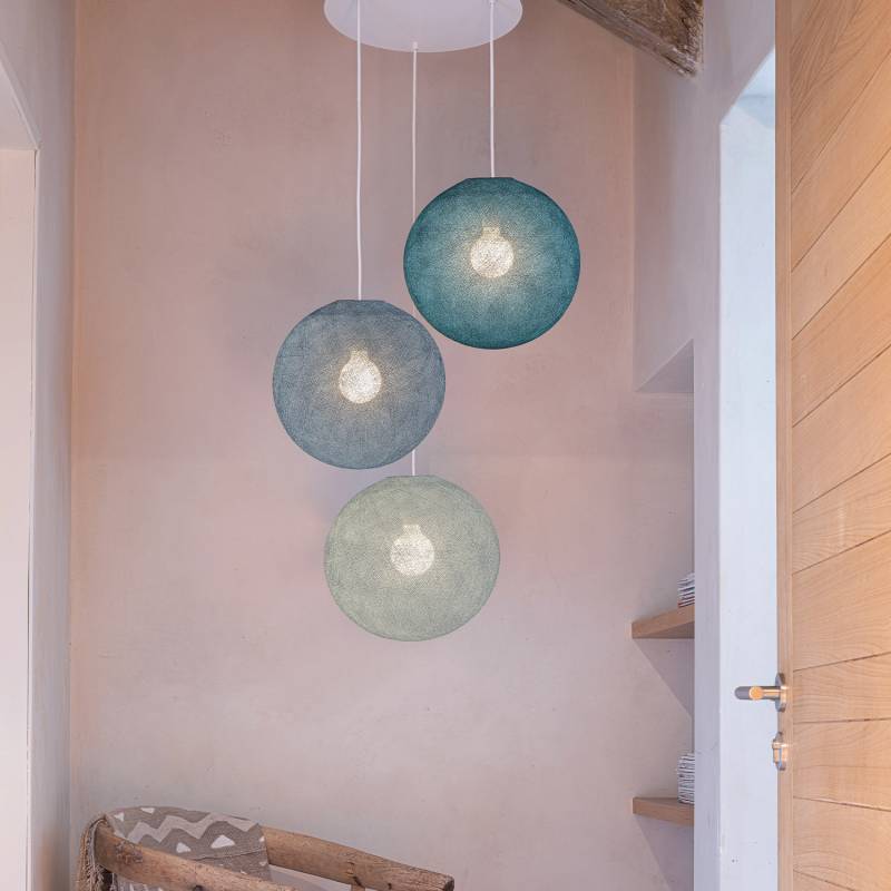 La Case De Cousin Paul Plafonnier Blanc 3 Globes 31 Bleu Paon - Azur - Denim