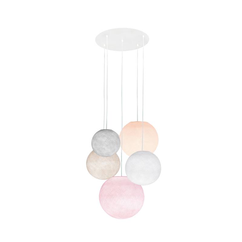 La Case De Cousin Paul Plafonnier Blanc 5 Globes - Rose